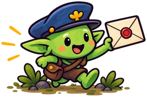 A goblin postman running with a sealed letter